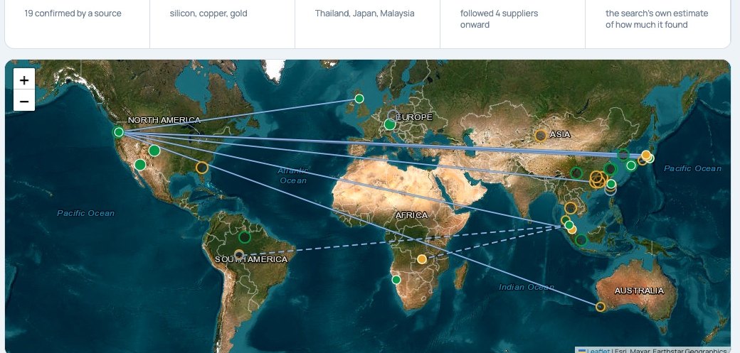 World map of supplier sites found from one company name